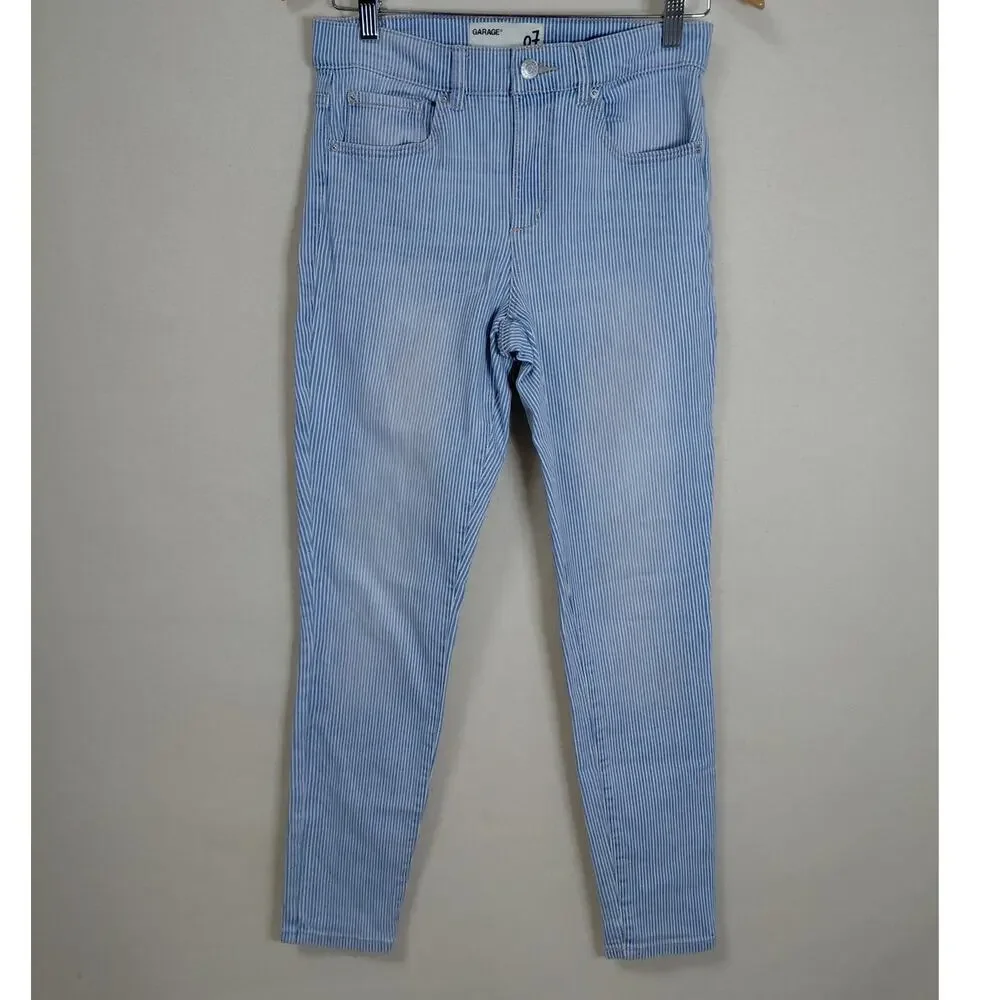 Garage Cotton Blend Blue Striped Skinny Stretch Jeans Women Size 7